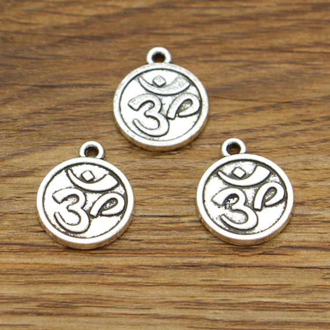 20pcs Om Charms Yoga Meditation Charms Disc Charms Antique Silver Tone
