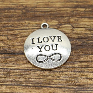 10pcs I love you Charms Disc Word Charms Antique Silver Tone 24x28mm cf2967