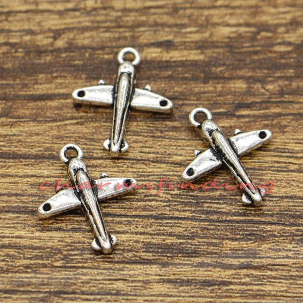 20pcs Plane Charms Airplane Charms Travel Charms Antique Silver Tone 20x17mm cf1241