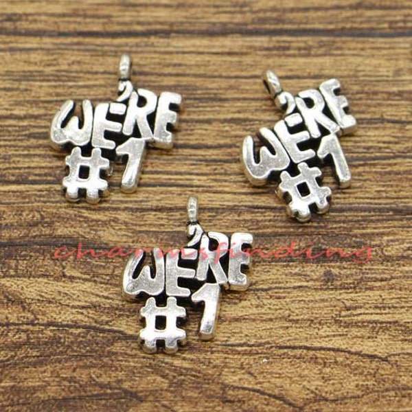 15pcs Number 1 Charms We are Number One Charms Antique Silver Tone 17x21mm cf1990