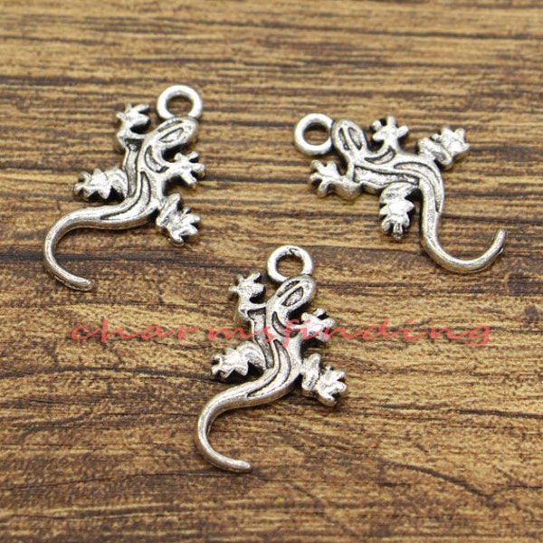 50pcs Gecko Charms Lizard Charms Antique Silver Tone 22x12mm cf1190