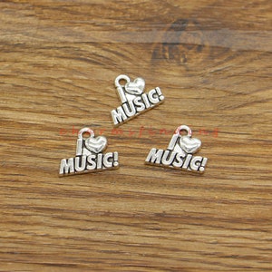 30 piezas I Love Music Charms colgantes músico música amor encantos tono plata antigua 16x13mm cf4936