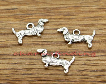 50pcs Teckel Charme Chien Charmes Antique Argent Ton 19x9mm cf3150