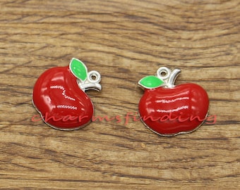 10pcs Red Apple Charms Fruit Charms Silver Plaqué Émail Charms 18x17mm cf1654