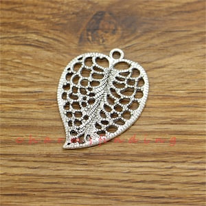 6pcs Large Leaf Charms Pendants Tree Charms Antique Silver Tone 34x45mm cf3630