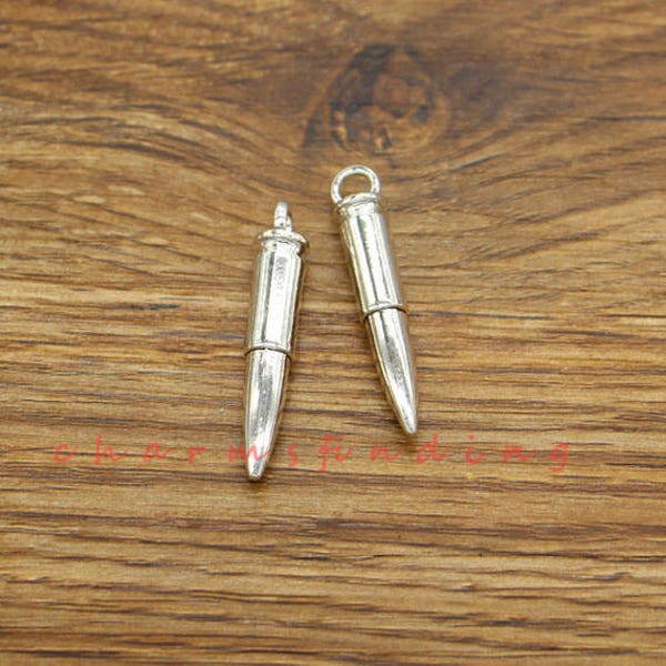 10pcs Bullet Charms 2 Sided 3D Charms Antique Silver Tone 6x33x6mm cf3477