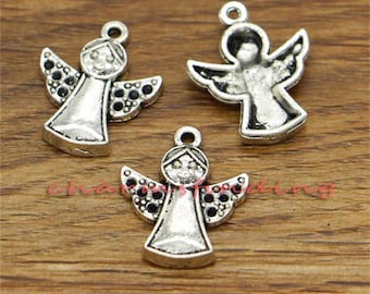 30 piezas de dijes de ángel, dijes de hada, tono plata antigua, 16 x 20 mm, cf2111