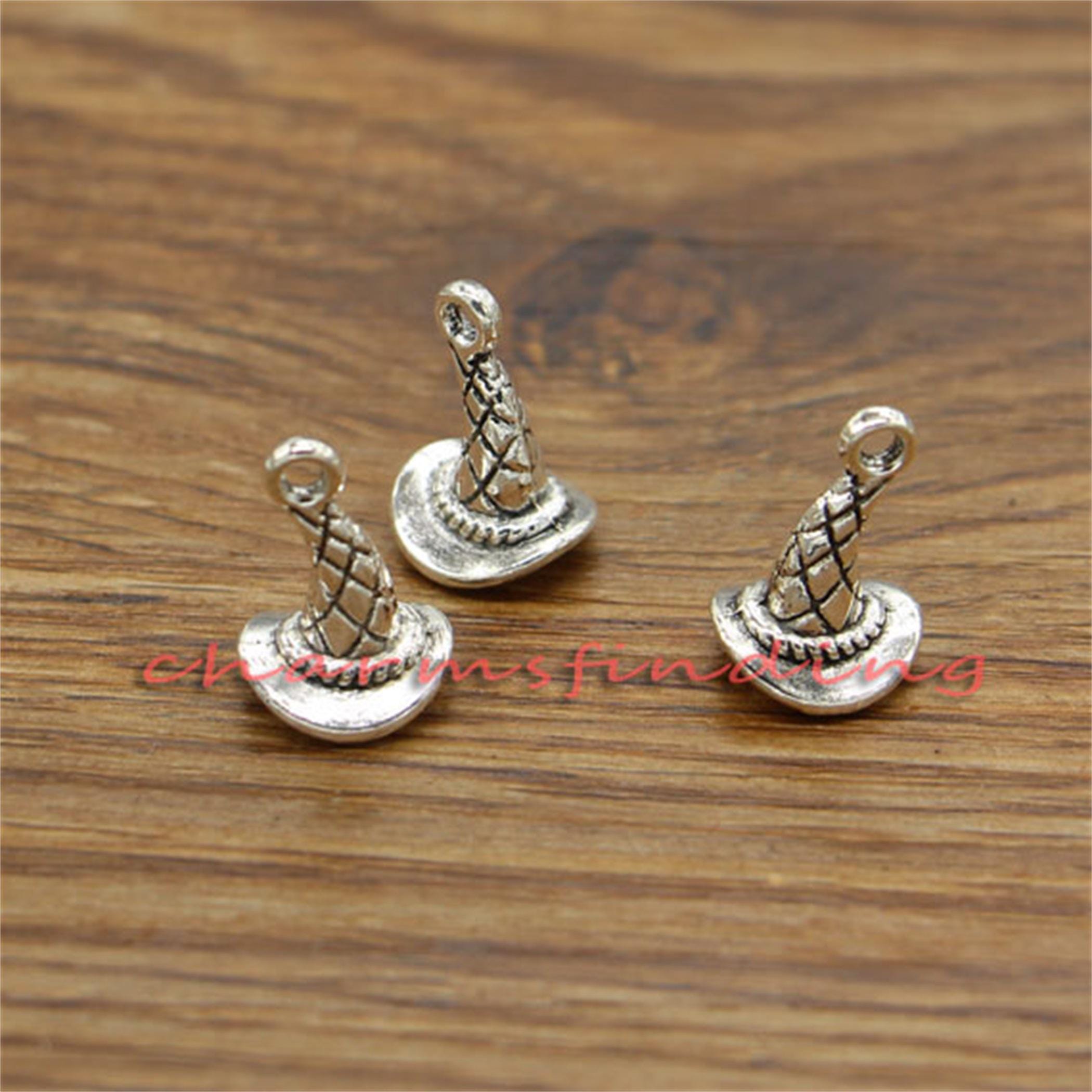 25pcs Witch Hat Charms 3D Charms Antique Silver Tone 11x15x11mm cf3396