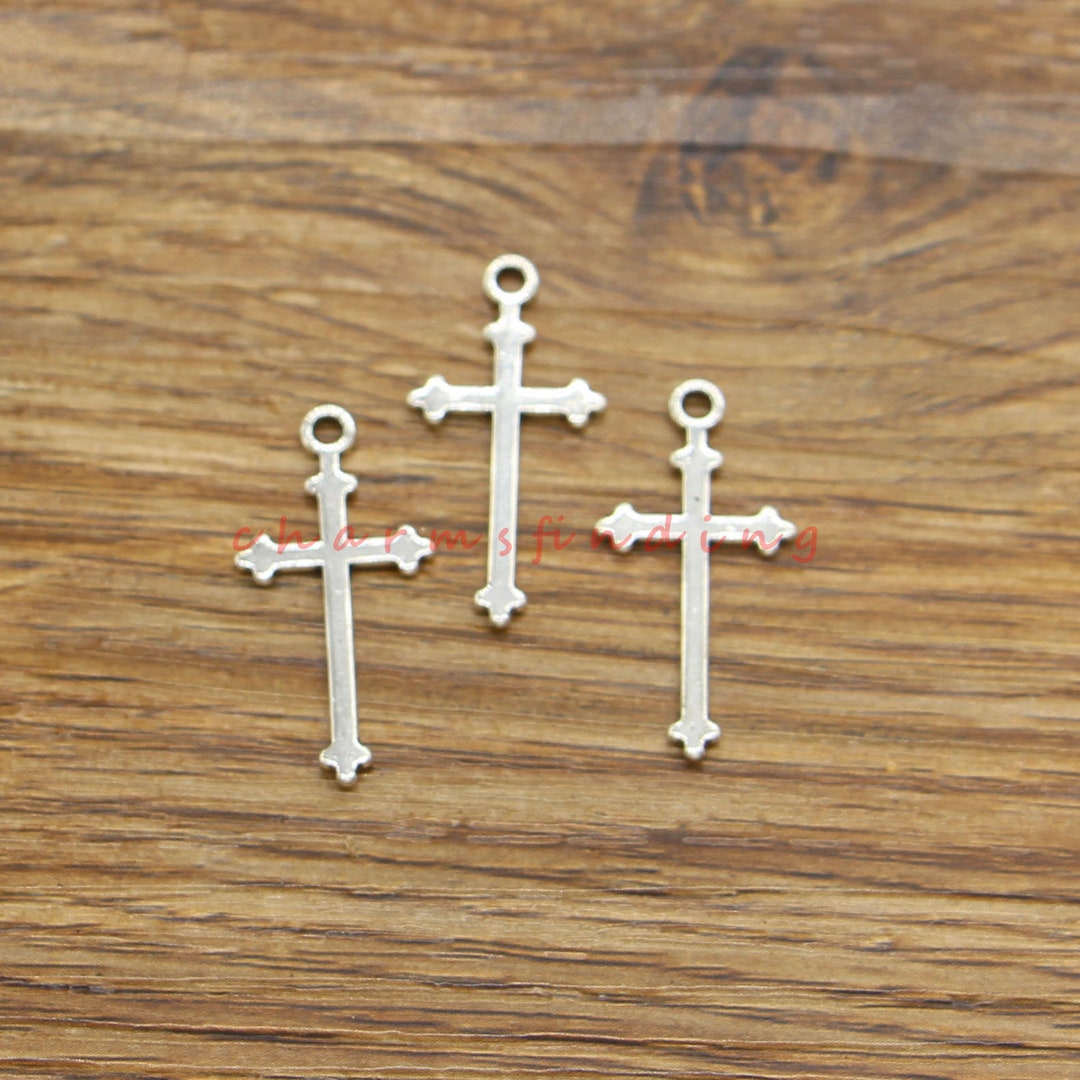 50pcs Cross Charms Religious Charms Bulk Charms Antique Silver Tone