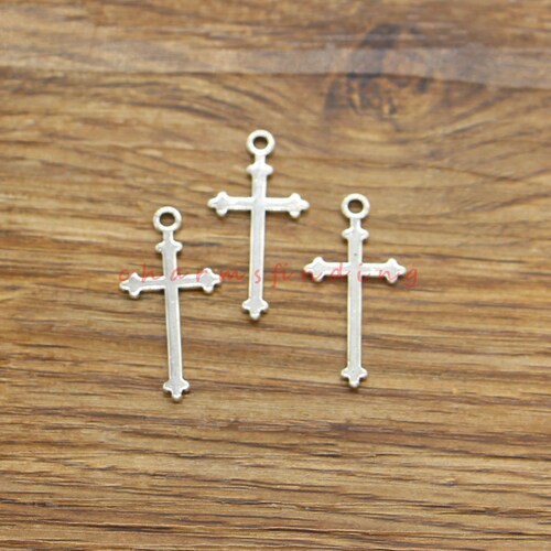 50pcs Cross Charms Religious Charms Antique Silver Tone Etsy