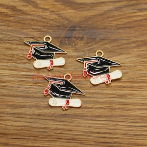 10pcs Graduation Hat Charms Hat Charms Gold Plated Tone Enamel Charms 28x23mm cf5124