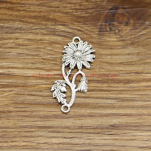 15pcs Flower Sunflower Connector Charm Pendants Plants Nature Charms Antique Silver Tone 16x38mm cf4712