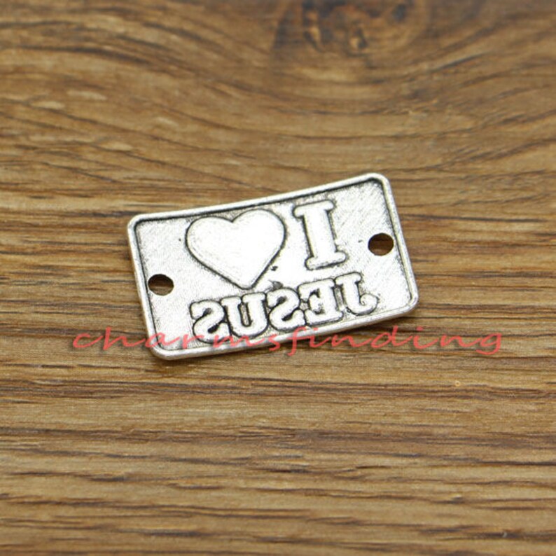 15pcs I Love Jesus Charms Connectors Religious Charms Antique Silver Tone 27x17mm cf3145