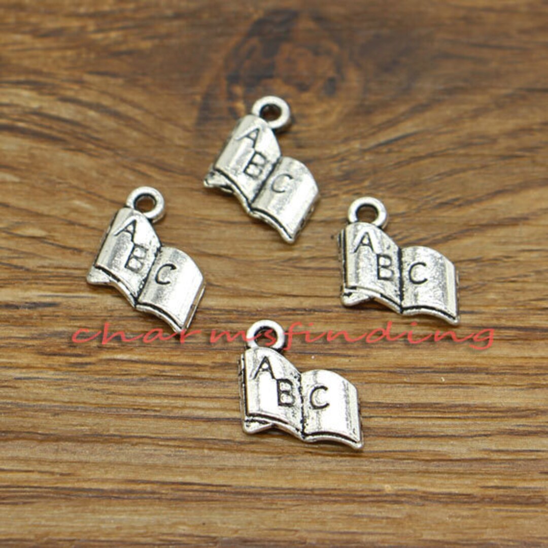 50pcs ABC Book Charm Reading Charm Open Book Mini Book Charms Antique