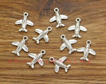 50pcs Plane Charms Airplane Charms Travel Charms Antique Silver Tone 14x16mm cf3661