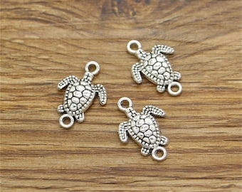 50pcs Turtle Connector Charms Tortoise Charms Animal Charms Antique Silver Tone 14x21mm cf3554