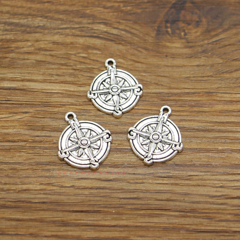 20pcs Compass Charms Nautical Charms Antique Silver Tone Etsy