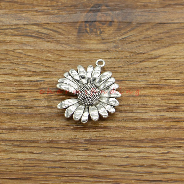 8pcs Sunflower Charms Floral Flower Charm Antique Silver Tone 26x29mm cf4521