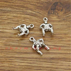 15pcs Sumo Wrestler Charms Sports Charms Antique Silver Tone 13x20mm cf3785