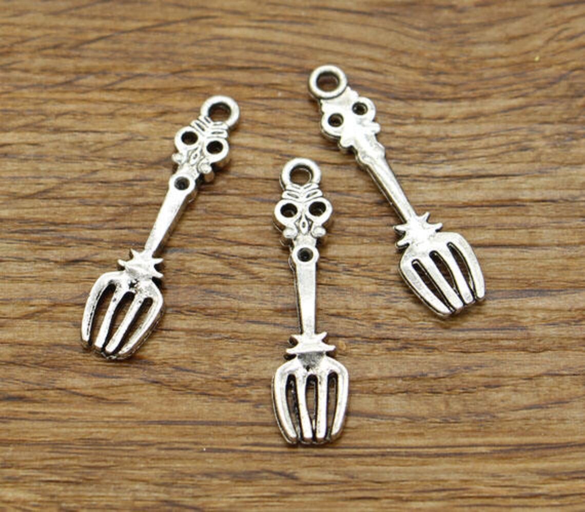 30pcs Fork Charms Cutlery Charm Antique Silver Tone 35x8mm Etsy
