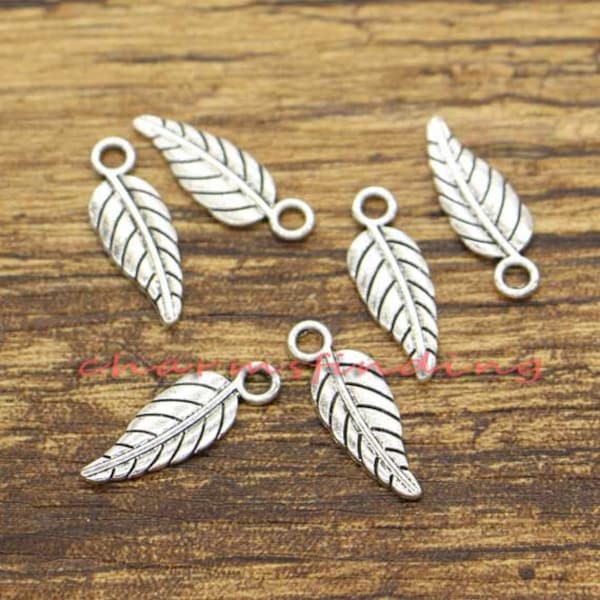 100pcs Leaf Charms Bulk Tiny Leaf Charm Antique Silver Tone 19x6mm cf0769