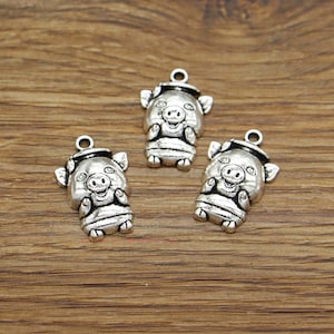 15pcs Pig Charms Pig Year Animal Charms Antique Silver Tone 15x23mm cf3916
