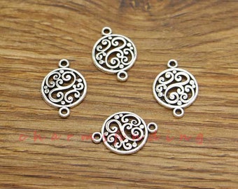 50pcs Conector de flores Charms Conector floral Tono plateado antiguo 14x20mm cf3794