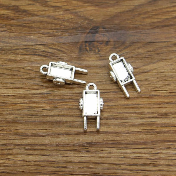 15pcs Garden Cart Charms 3D Wheelbarrow Charm Antique Silver Tone 11x22mm cf4209