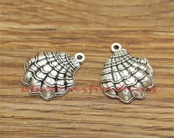 20pcs Shell Charms Seashore Seashell Charms Antique Silver Tone 18x22mm cf3279