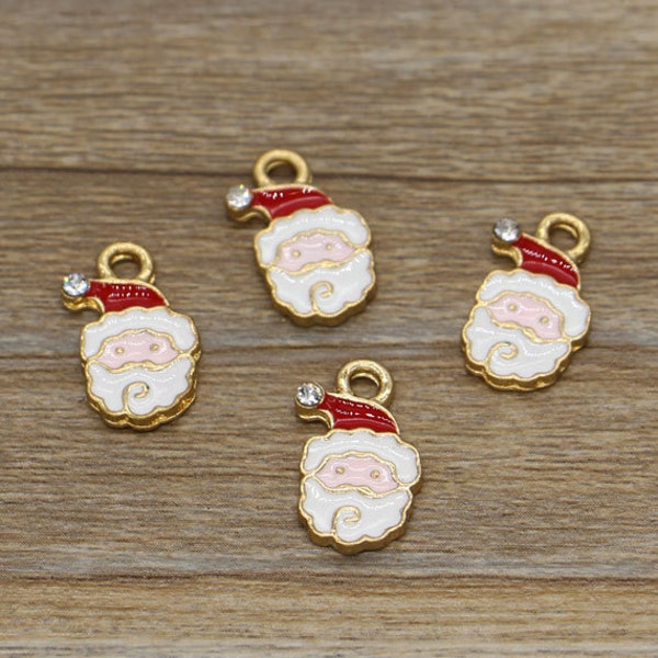 10pcs Santa Charms Christmas Charms Gold Plated Enamel Charms 14x21mm cf1427