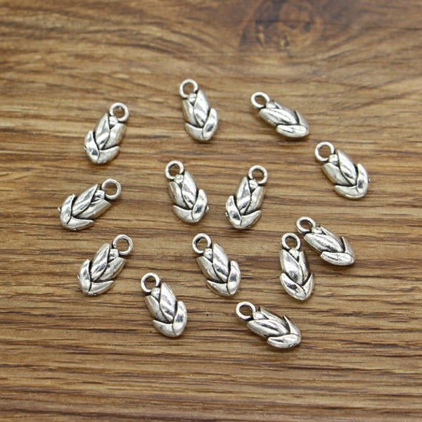 50pcs Spring Tulip Flower Floral Charms Antique Silver Tone 7x14 mm cf3546