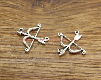 25pcs Bow and Arrow Charms Archery Charm Antique Silver Tone 26x26mm cf4379