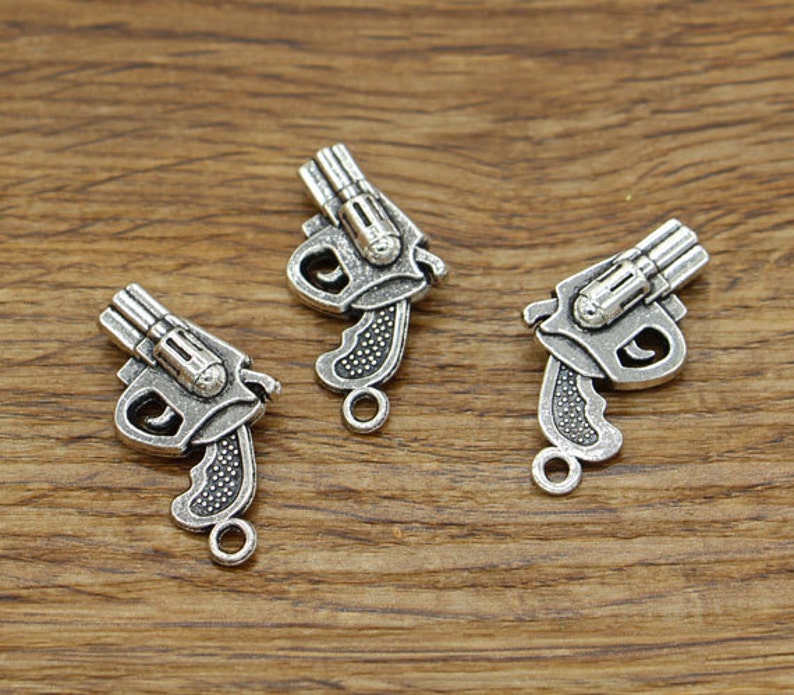 15pcs Gun Charms 2 Sided Revolver Hand Gun Charms Antique Etsy