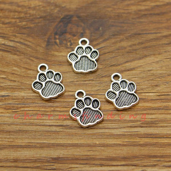 50pcs Paw Print Charms Dog Paw or Bear Paw Print Charms Antique Silver Tone 12x15mm cf3490