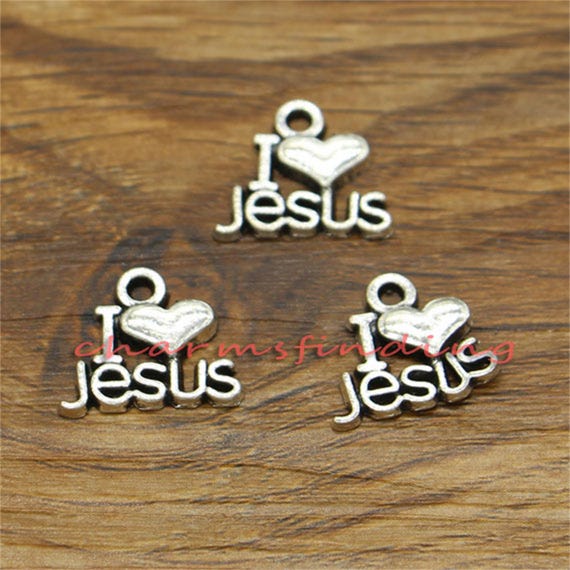 30pcs I Love Jesus Charms Religious Charms Antique Silver Tone 13x16mm cf1775