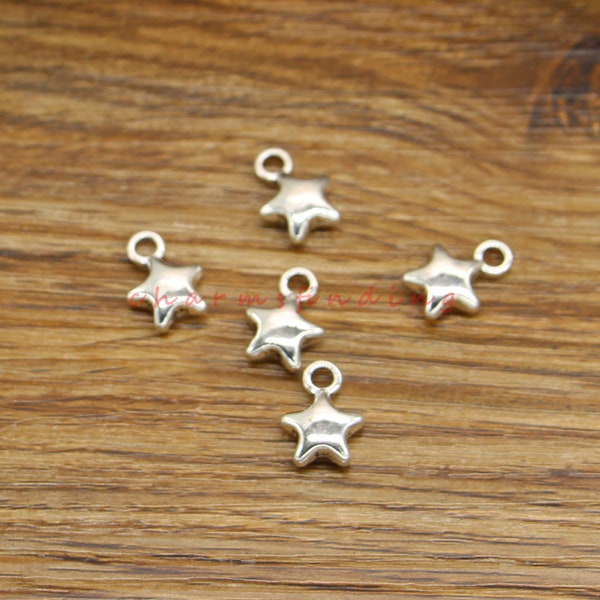 50pcs Small Star Charms Double 2 Sided Charms Bulk Charm Antique Silver Tone 10x14mm cf4720