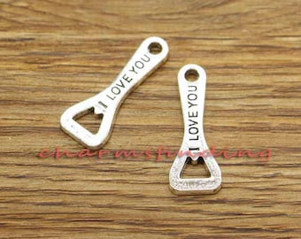 20pcs Bottle Opener Charm I Love You Charms Antique Silver Tone 27x10mm cf3190