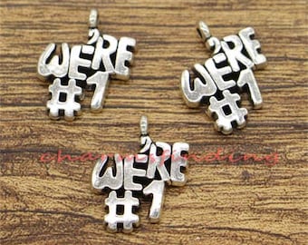 15pcs Number 1 Charms We are Number One Charms Antique Silver Tone 17x21mm cf1990