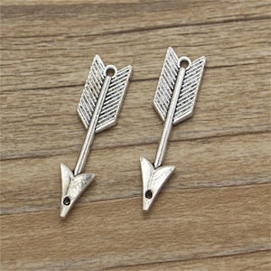 15pcs Arrow Charms Double Sided Charms Antique Silver Tone 40x11mm cf1405