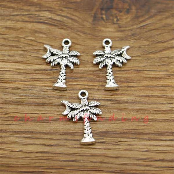 30pcs Palm Tree Charms Double Sided Charms Antique Silver Tone 14x21mm cf3781
