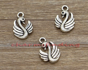 30pcs Little Swan Charms Goose Bird Charm Antique Silver Tone 17x12mm cf0531