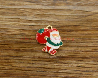 10pcs Santa Charms Christmas Holiday Gift Charm Gold Plated Tone 18x24mm cf4693