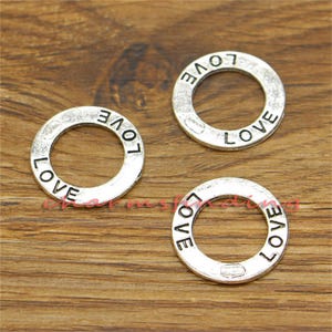 20pcs Love Charms Word Round Circle Charm Antique Silver Tone 21x21mm cf0694
