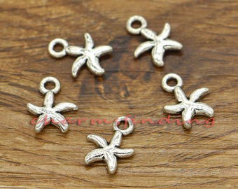 100pcs Starfish Charms Beach Charm 2 Côtés Bulk Charms Antique Silver Tone 10x13mm cf1061