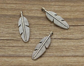 20pcs Feather Charms Bird Feather Charm Antique Silver Tone 30x9mm cf0953