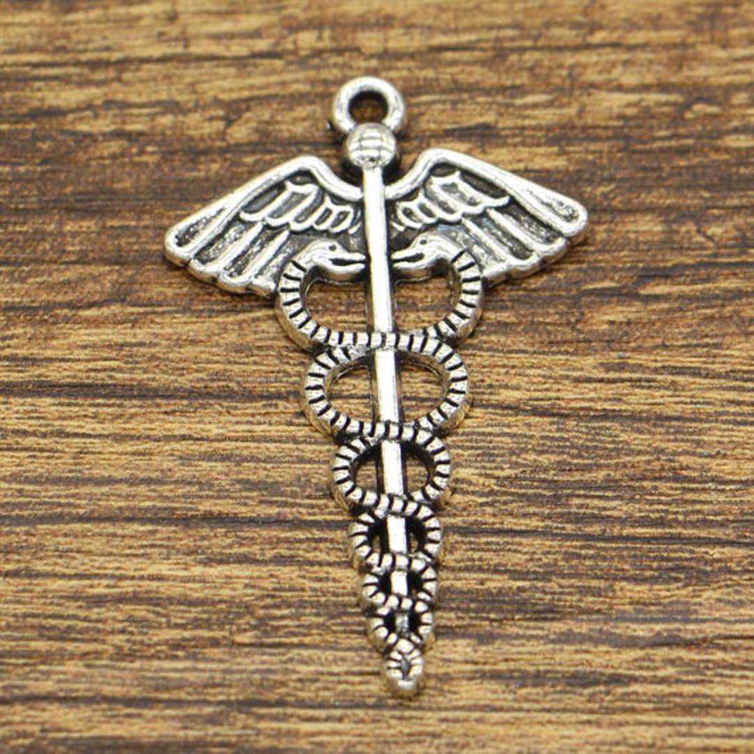 10pcs Caduceus Charms Medical Symbol Charms Antique Silver Tone 49x31mm ...