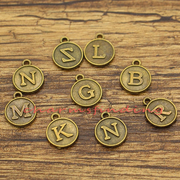 26 A-Z Alphabet Letter Charms Letter Charms Initials Monogram Add on Charms Antique Bronze Tone 12x12x15mm cf1747