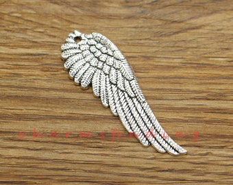 10pcs Large Feather Pendants Charms Bird Charms Antique Silver Tone 17x51mm cf3539