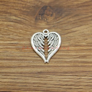 10pcs Angel Wing Heart Charm Antique Silver Tone 24x30mm cf4049