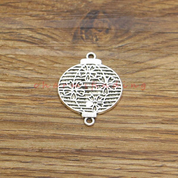 10pcs Asian Chinese Lantern Pendant Charms Antique Silver Tone 25x31mm cf4197